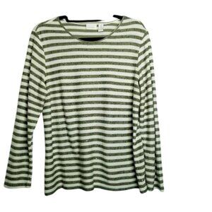 Chicos Womens Striped Long Sleeve Top Size 3 (L) Green & White‎ Sequin Accents